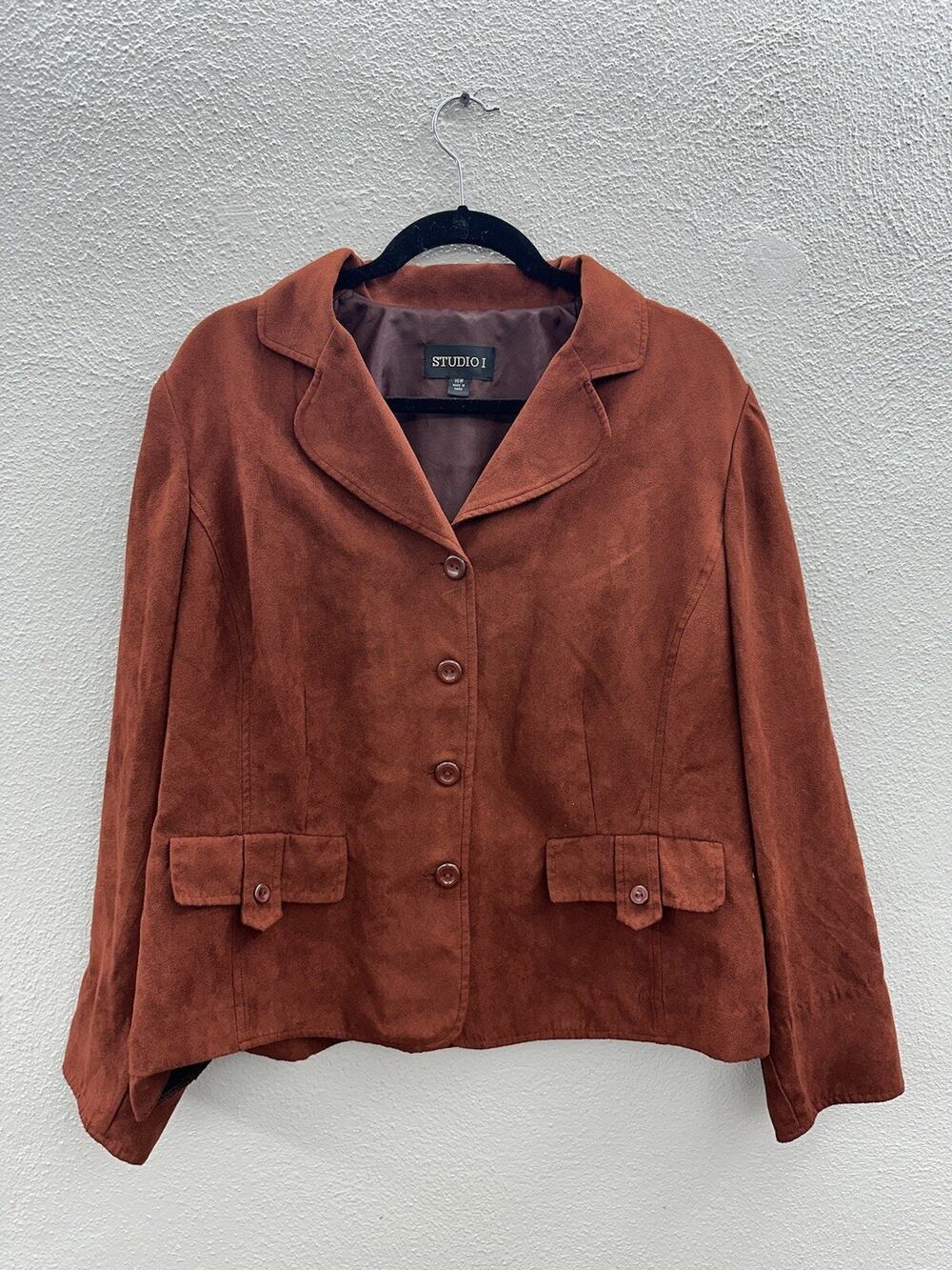Studio 1 Womens Two Piece Set Size 16W Jacket and Skirt Orange Faux Suede